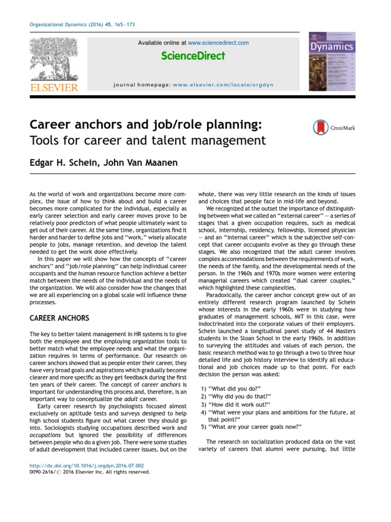 Career Anchors and JobRole Planning Tools For Career and Talent Management PDF