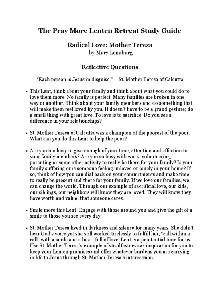 Radical Love Mother Teresa Study Guide | PDF | Self-Improvement | Lifestyle