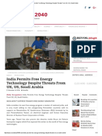 India Permits Free Energy Technology Despite Threats From UK, US, Saudi Arabia
