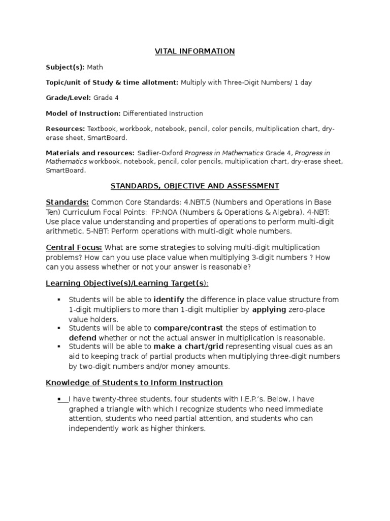 3-Digit Multiplication Strategies for 4th Grade | PDF | Differentiated ...