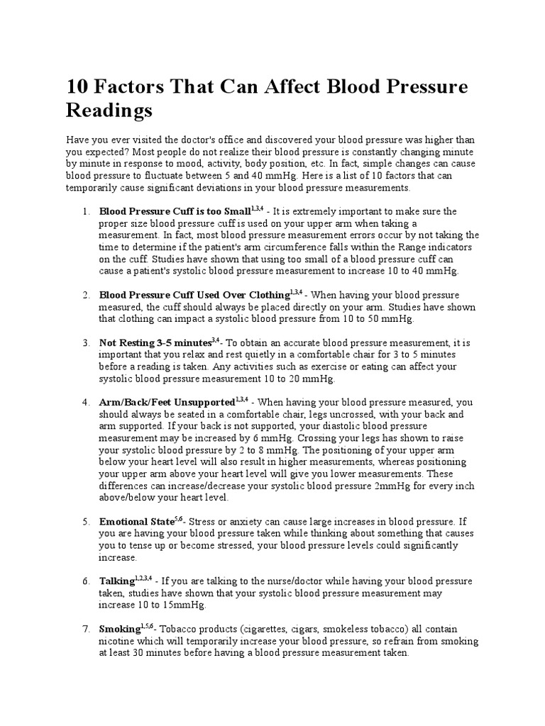 Factors Influencing Blood Pressure Readings | PDF