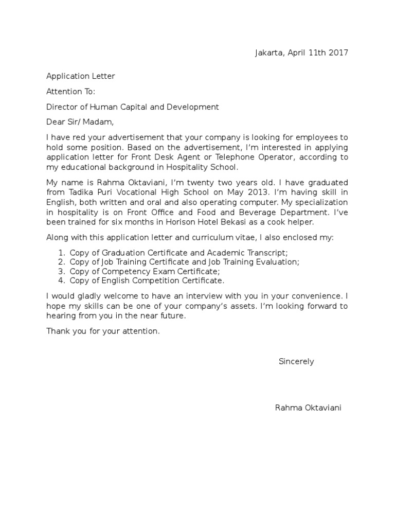 Application letter sample picture