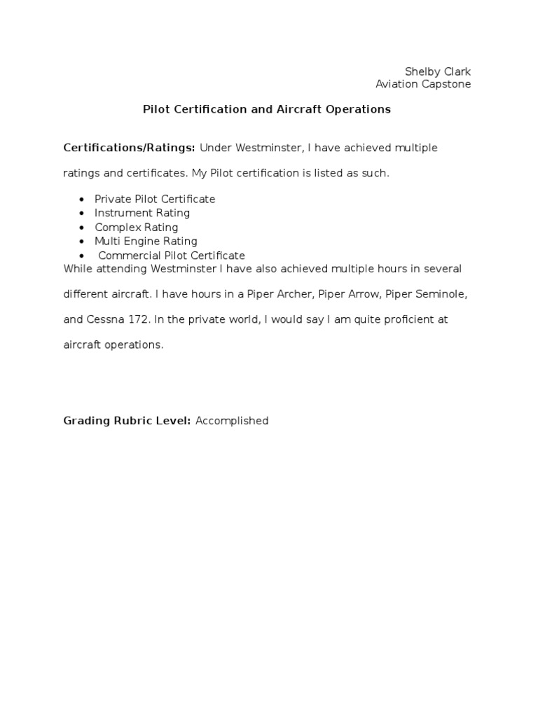 Pilot Certification and Aircraft Operations Final | PDF