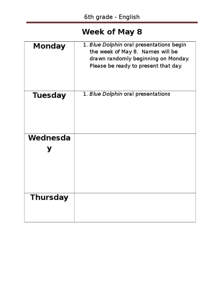 Weekly Homework Calendar | PDF | Language Arts & Discipline | Foreign ...