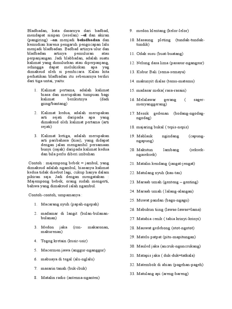 Contoh Kalimat Bladbadan Bahasa Bali Jawaban Soal