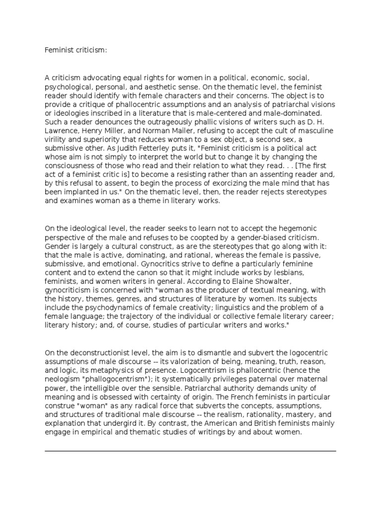 Feminist Criticism PDF Feminism Gender Studies