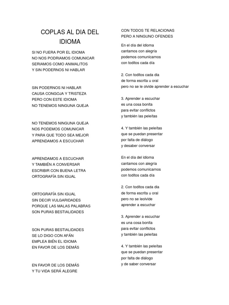 Coplas para el Día del Idioma | PDF