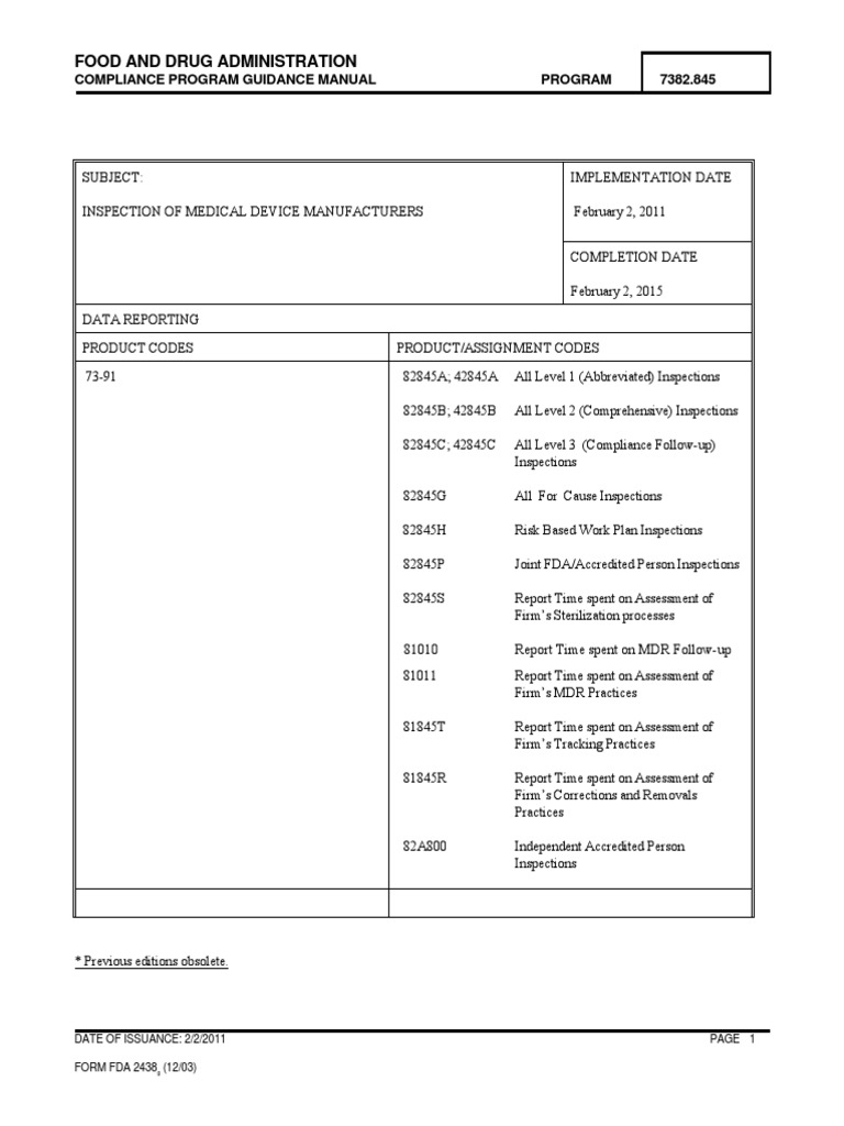FDA Compliance Program for Medical Devices | PDF | Food And Drug ...