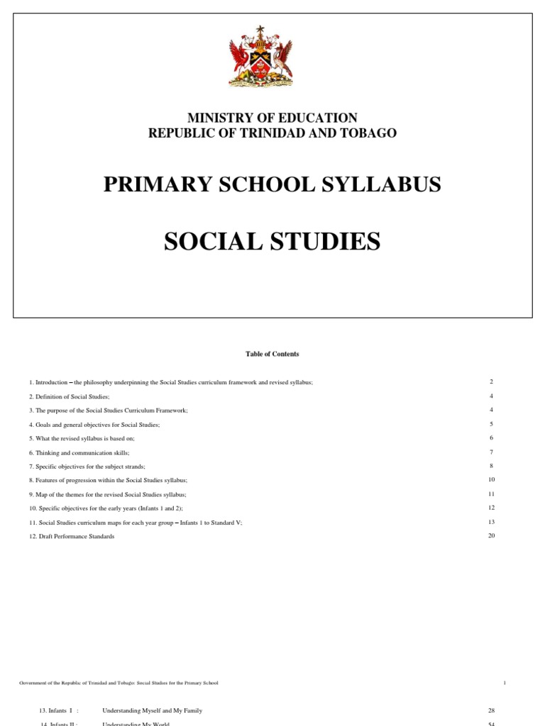 Social Studies Syllabus Primary School Trinidad Curriculum Geography