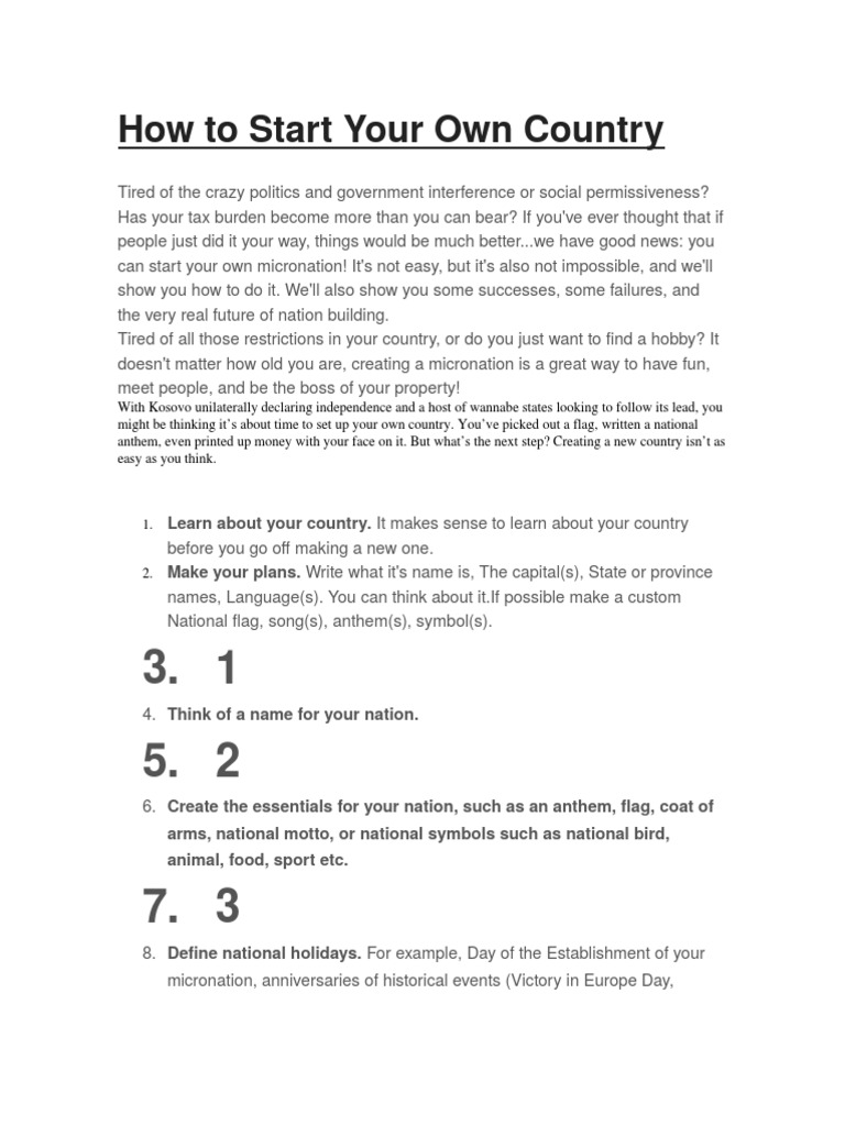 How To Start Your Own Country Pdf Taiwan International Relations