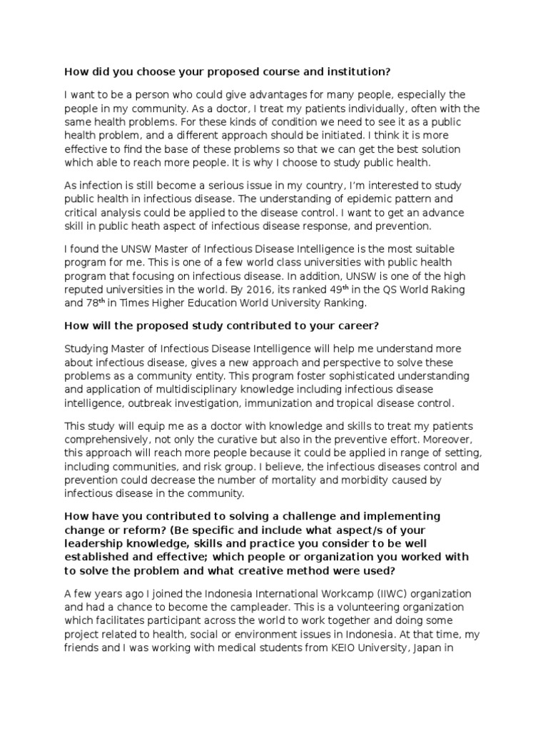 The AAS Personal Statement Infection Public Health