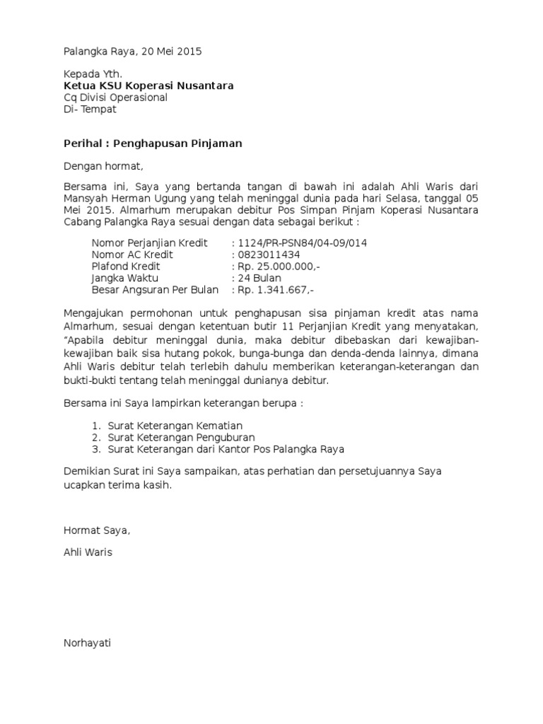 Surat Penghapusan Pinjaman Bank