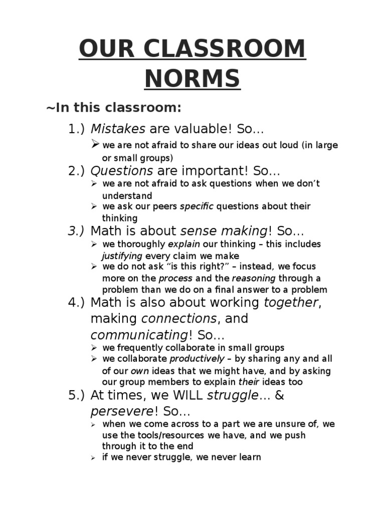 Classroom Norms PDF Behavioural Sciences Applied Psychology