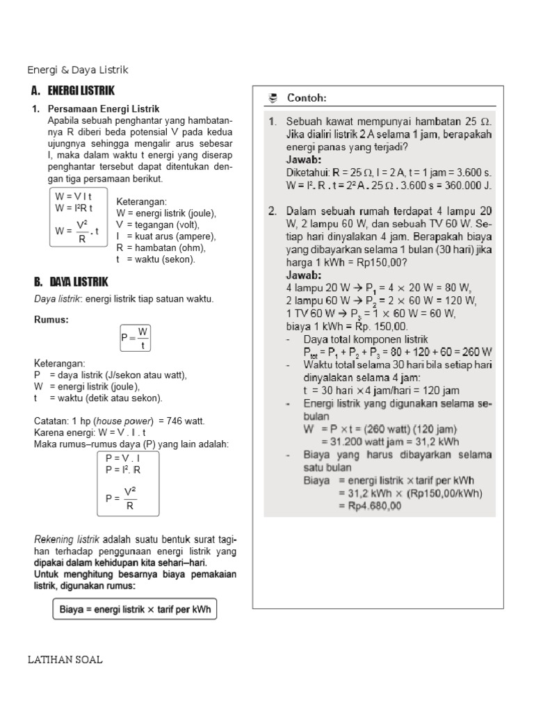 Latihan Soal Energi dan Daya Listrik | PDF