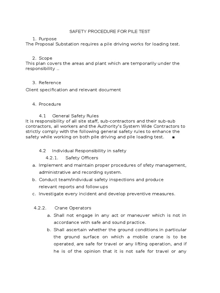 Pile Test Safety Procedures Guide | PDF | Safety | Personal Protective ...