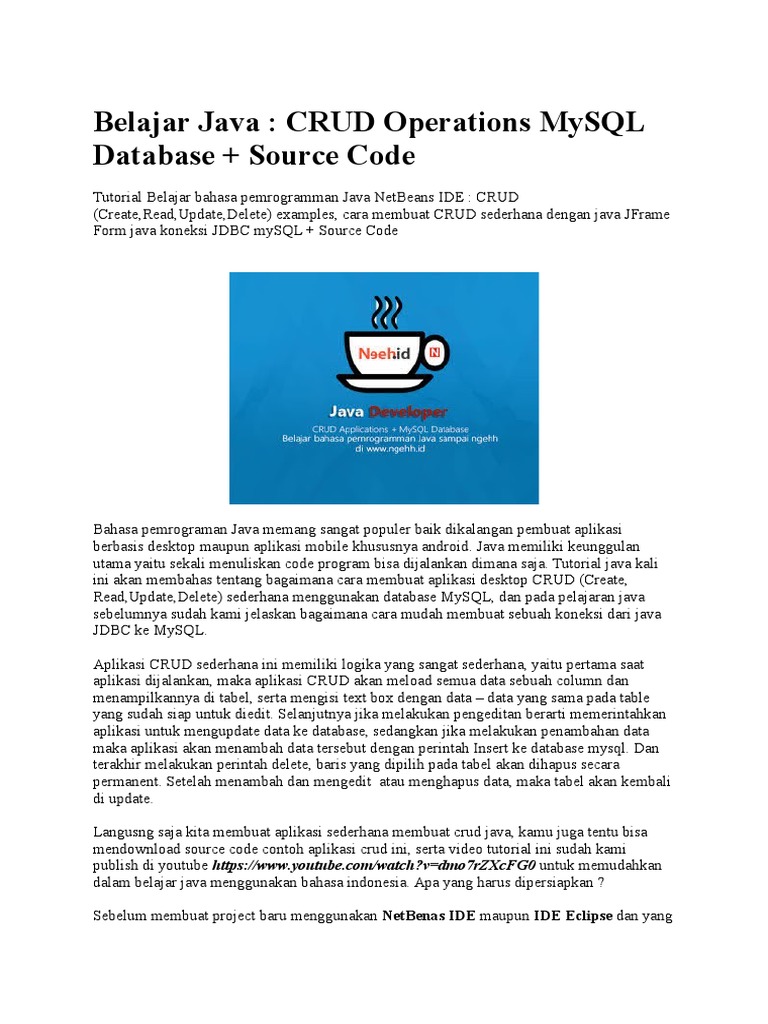 MENYEDERHANAKAN CRUD DENGAN JAVA DAN MYSQL | PDF