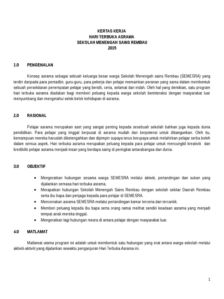 Kertas Kerja Hari Asrama Terbuka 2015 Bil 2 Pdf