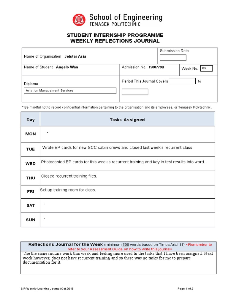 Jetstar Asia Internship Weekly Journal | PDF
