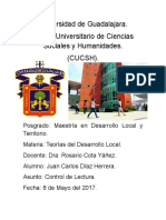 Universidad de Guadalajara. Análisis de Lectura teorías del desarrollo local.