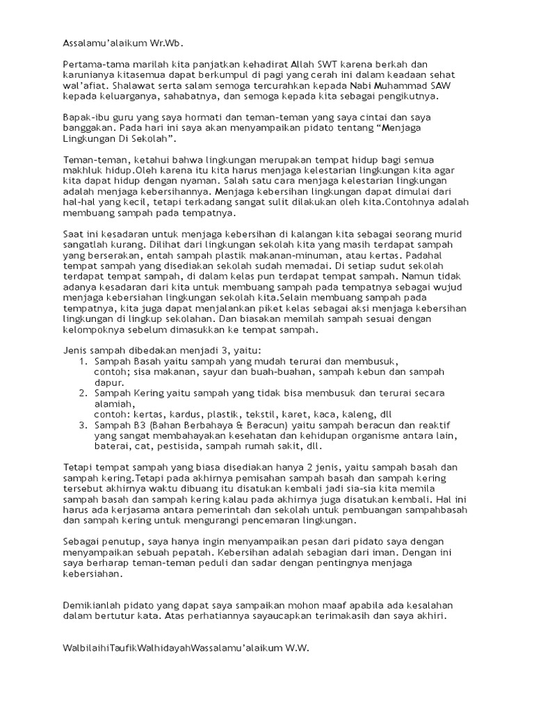 Contoh Teks Pidato Sd