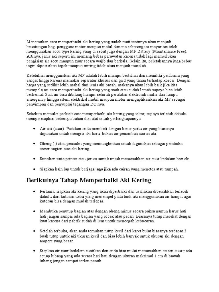 Cara Memperbaiki Aki Kering Tekor - Simak Gambar Berikut