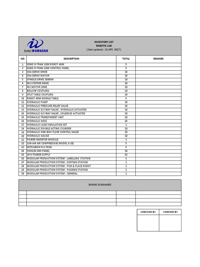 Robotics Lab Equipment Inventory | PDF | Valve | Chemical Engineering