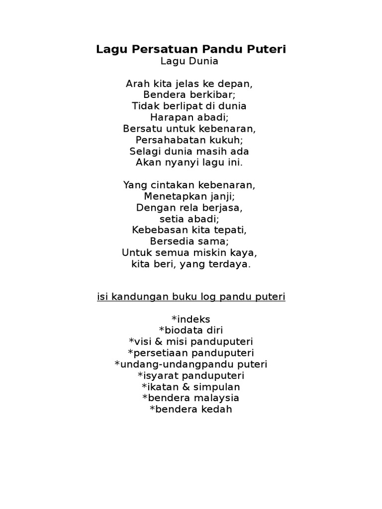 Lagu Persatuan Pandu Puteri Pdf