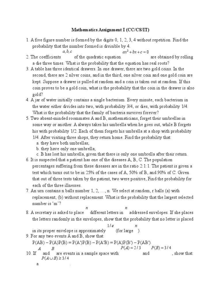 Mathematics Assignment I (CS-CC-IT) | PDF | Equations | Mathematical ...