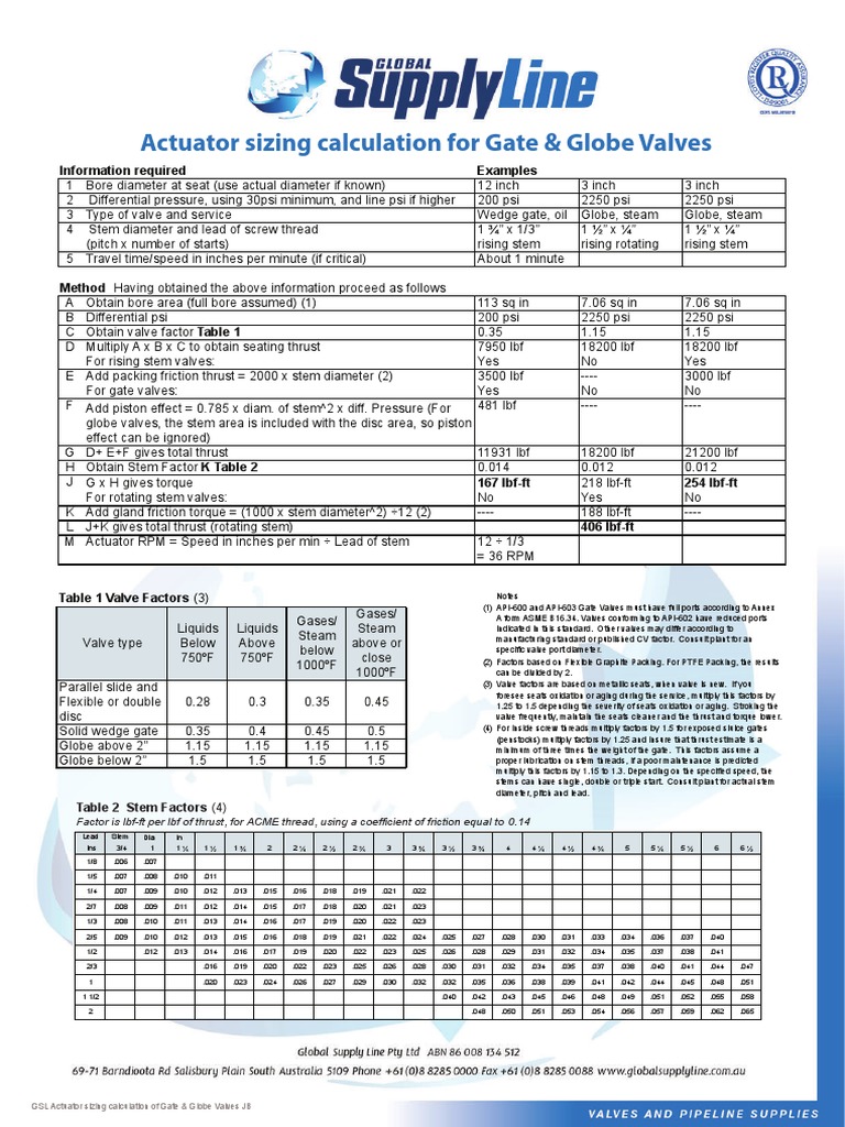 GSL Actuator Sizing Calculation PDF PDF Valve Screw