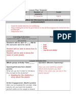 Lesson Plan Template Date Subject Number of Students Grade: Learning Outcomes