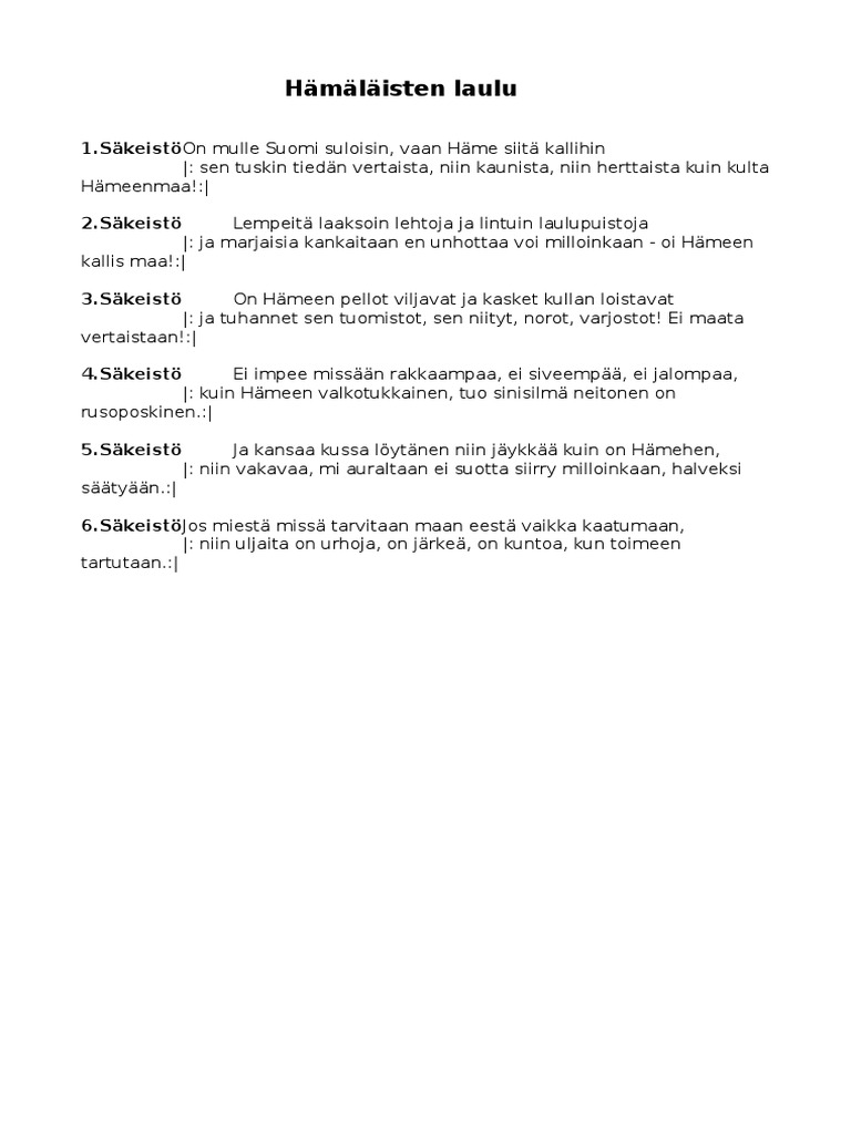 Hämäläisten Laulu Pdf