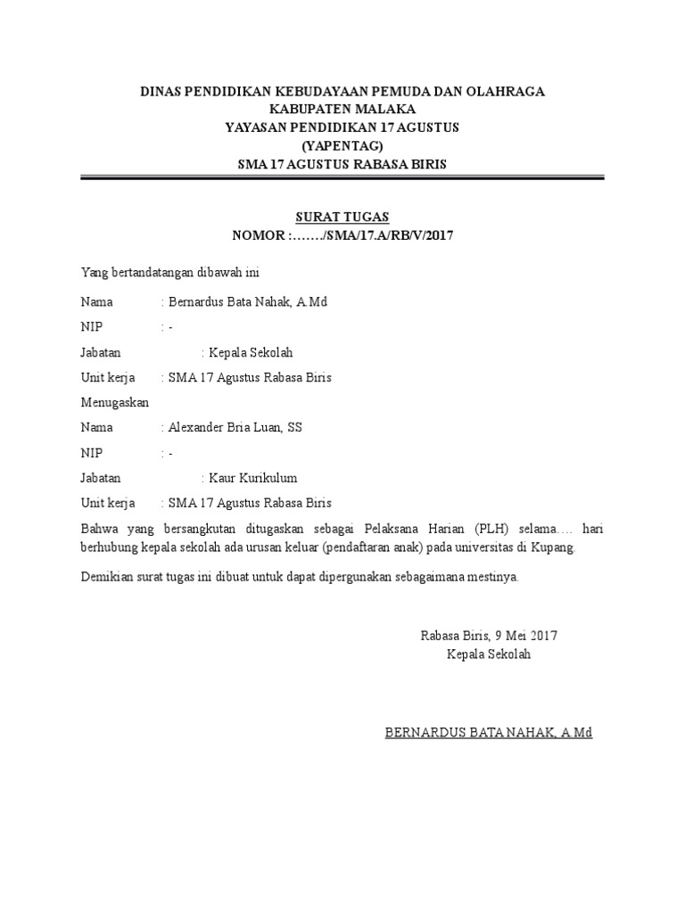 Contoh Surat Mandat Pramuka Dari Kepala Sekolah Doc Nusagates