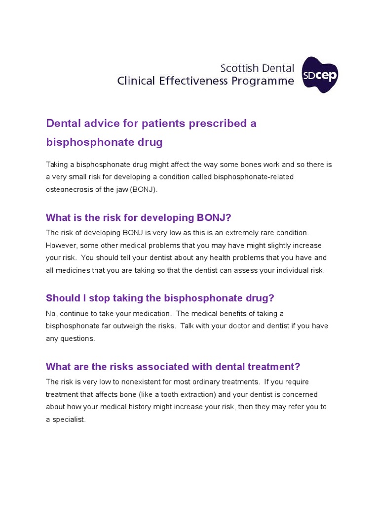 Bisphosphonates Patient Leaflet Accessible Version PDF Dentistry