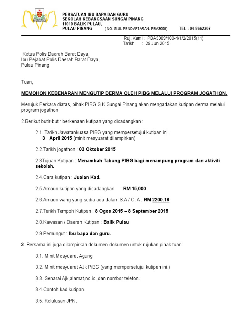 Surat Rasmi Permohonan Kepada Balai Polis Letter 7saudara Com