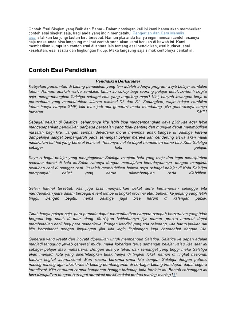 Contoh Esai Singkat Yang Baik Dan Benar