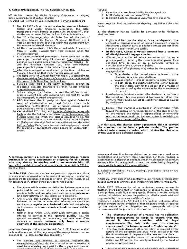 Caltex (Philippines), Inc. vs. Sulpicio Lines, Inc. PDF Civil Law