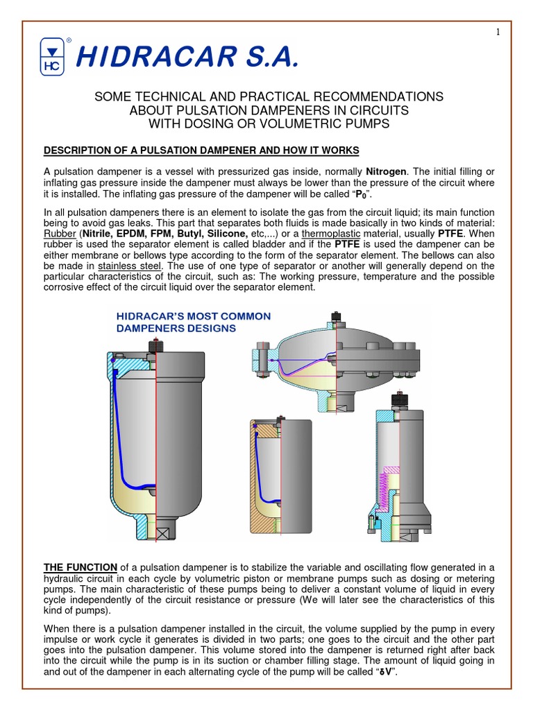 Pulsation Dampeners for Dosing Pumps | PDF | Pump | Pressure