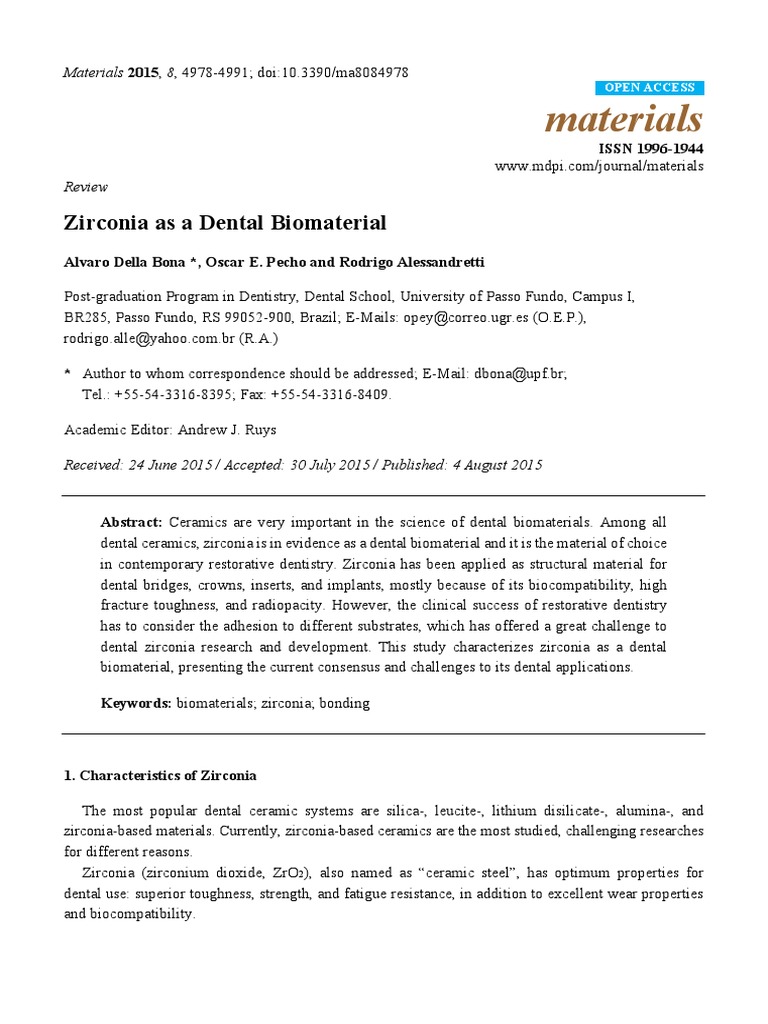 Zirconia As A Dental Biomaterial | PDF | Zirconium Dioxide | Manmade ...