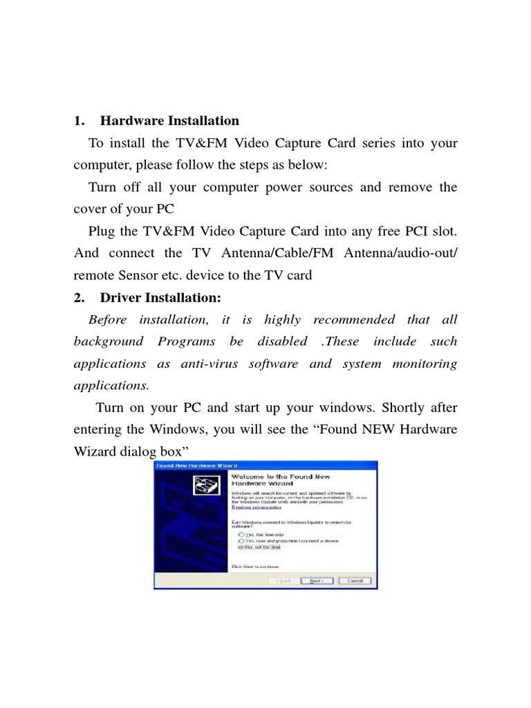TV&FM Video Capture Card Installation Guide | PDF