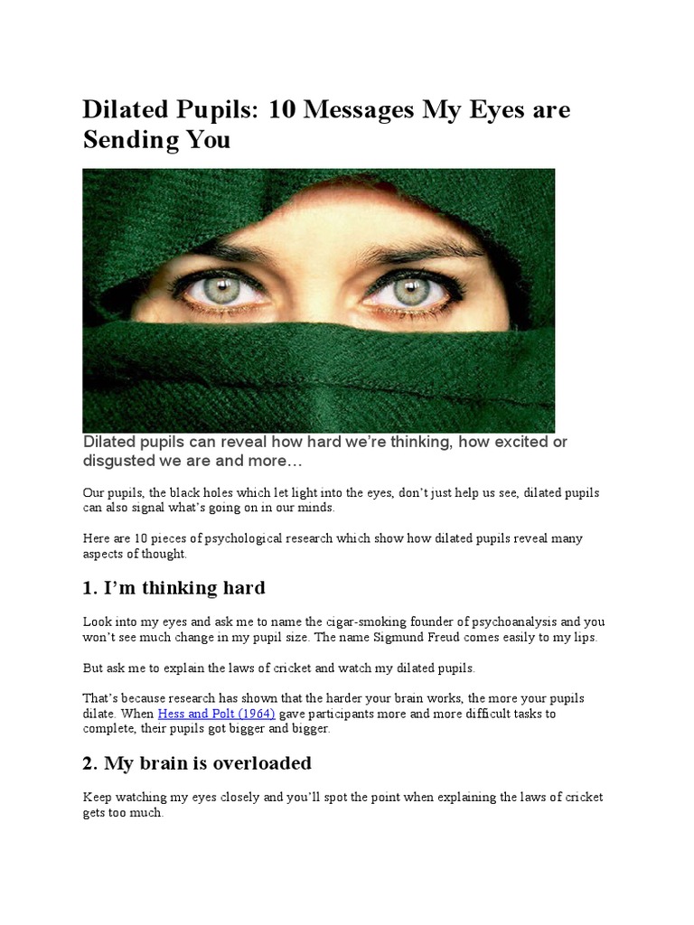 Dilated Pupils 10 Messages My Eyes Are Sending You PDF Neuroscience Psychological Concepts