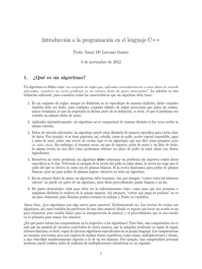Introducción a algoritmos en C++ | PDF | C ++ | Lenguaje de programación