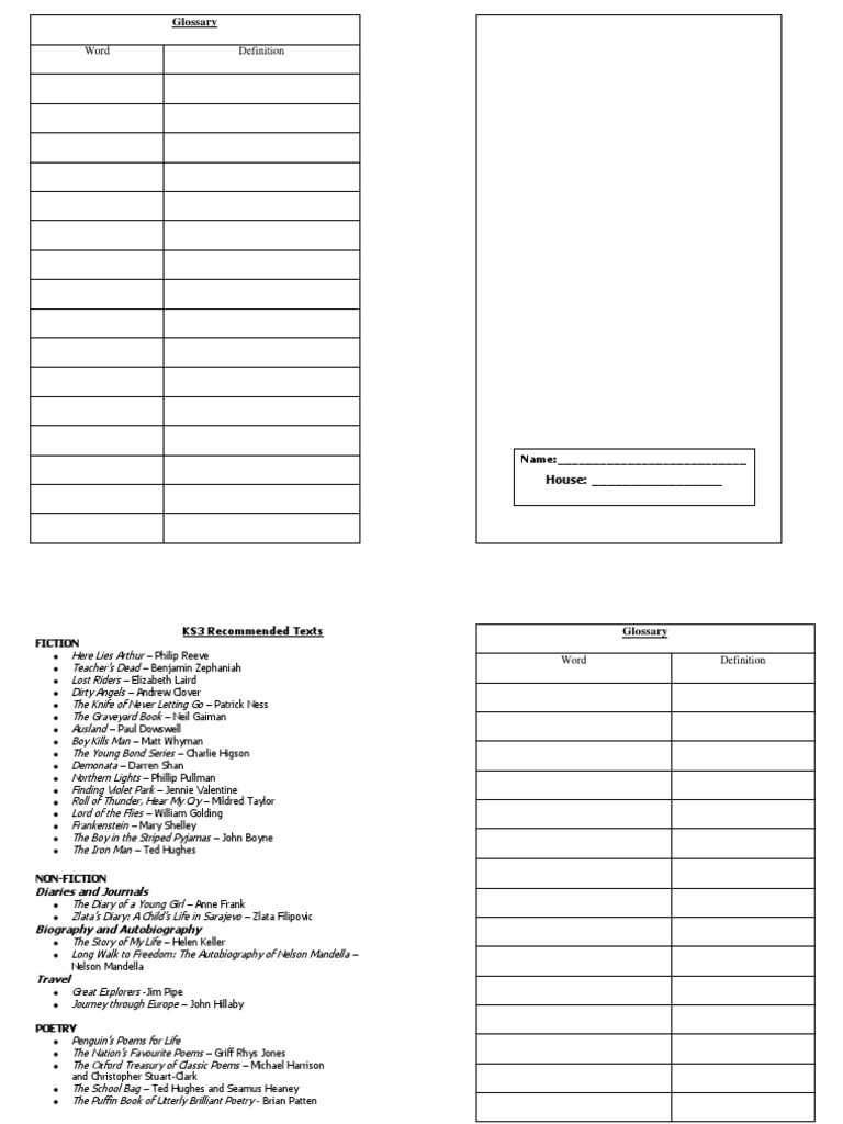 KS3 Reading Log | PDF | British Literature | Poetry