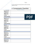 Computer Components Checklist: Component Definition or Answer