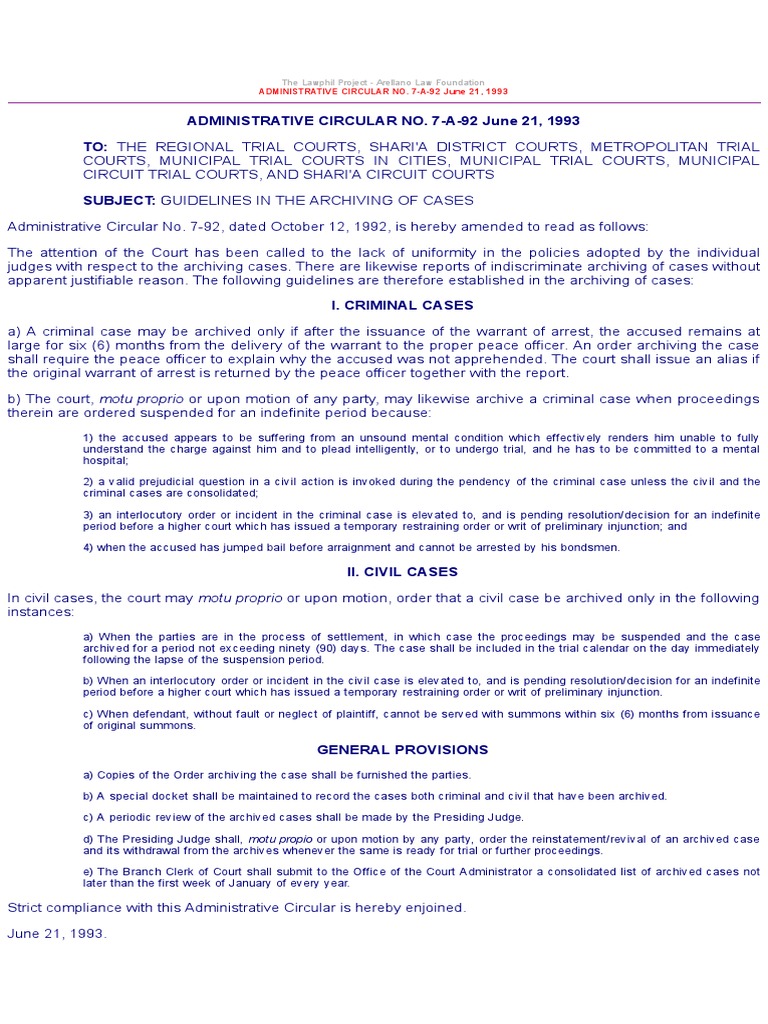 Guidelines for Archiving Cases | PDF | Arrest Warrant | Lawsuit