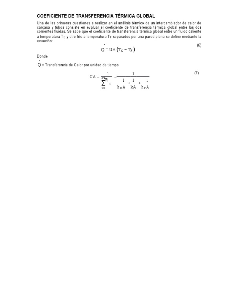 Coeficiente de Transferencia Térmica Global PDF Intercambiador de
