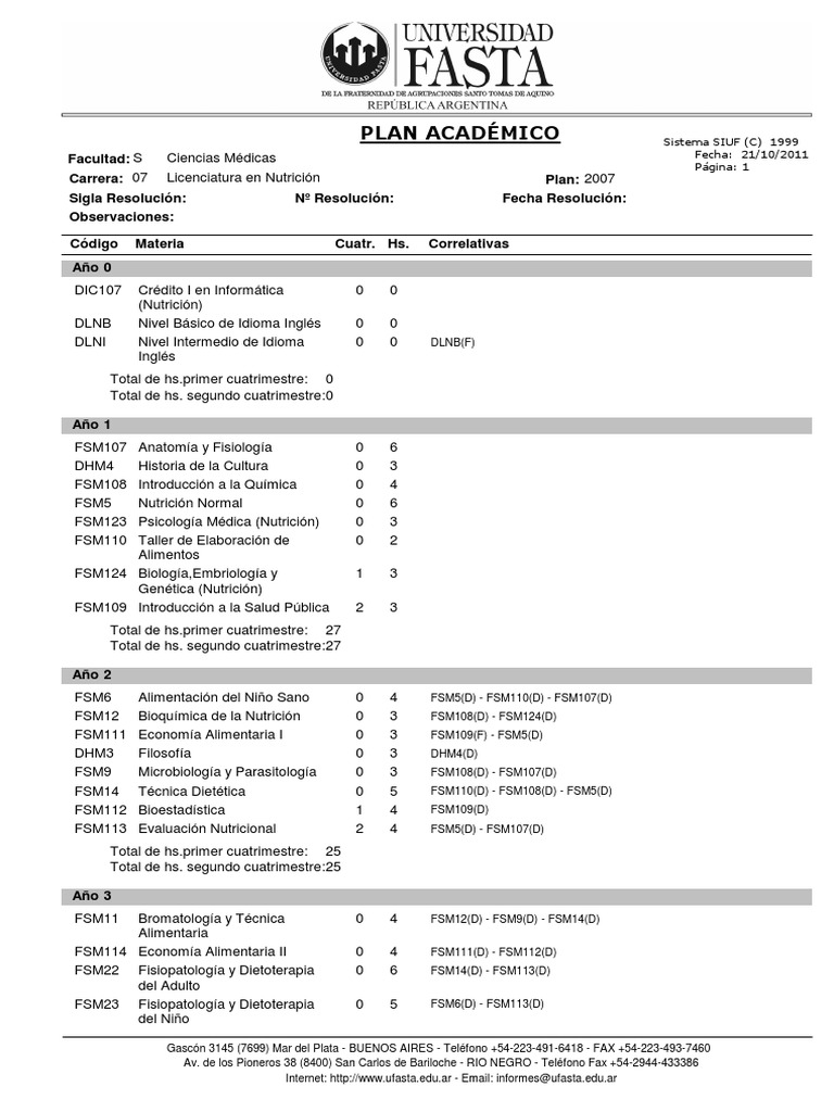Plan de Estudios Licenciatura en Nutrición | PDF | Nutrición | Dieta y ...