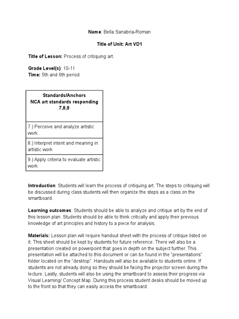 lesson plan critique Lecture Lesson Plan