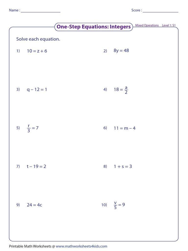 one-step-equation-worksheet