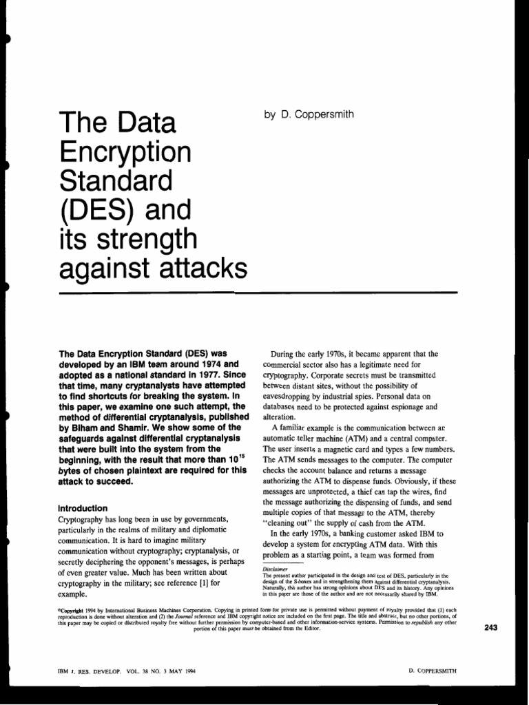 He Encryption Standard (DES) and Its Strength Against Attacks | PDF ...