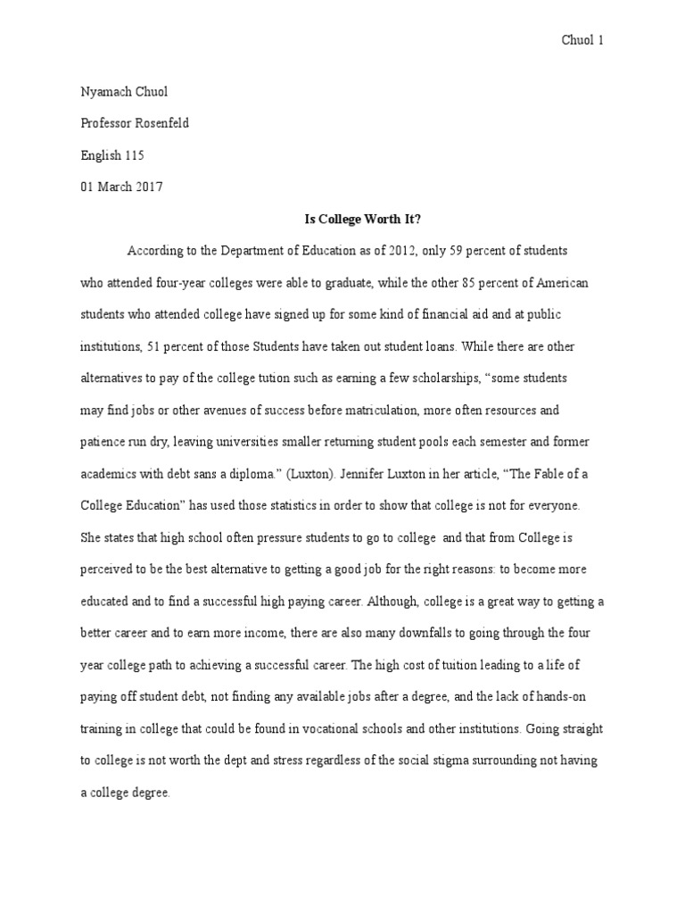 is college worth it essay sample